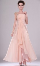 Rosa Chiffon A-Linie eine Schulter lange Brautjungfer Kleid (GBD438)
