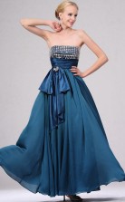 Tinte blau Chiffon A-Linie trägerlose lange Brautjungfer Kleid (GBD454)