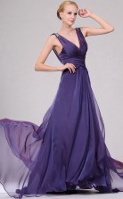 Lavendel Seide wie Chiffon A-Linie V-Ausschnitt lange Brautjungfer Kleid (GBD458)
