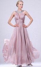 Lavendel Chiffon A-Linie Juwel lange Brautjungfer Kleid(GBD468)