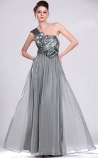 Silber Chiffon A-Linie eine Schulter lange Brautjungfer Kleid (GBD479)