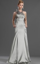Silber Chiffon Scheide Halfter lange Brautjungfer Kleid (GBD488)