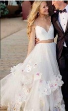Zweiteilige Träger Langes Hochzeitskleid Mit Handgemachten Blumen GBWD226