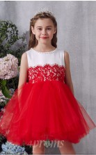 Rotes Spitzen Tüll Juwel ärmellose Mini Prinzessin Kinder Ballkleid (FGD336)
