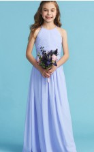 Lavendelfarbenes langes Halfter-Chiffonkleid für Junior-Brautjungfern, Blumenmädchenkleid GJFGD014