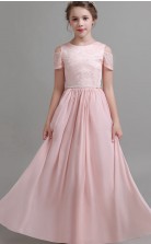 Rosa Chiffon-Kleid für formelle Anlässe für Kinder, Junior-Brautjungfernkleid GJFGD027