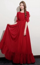 Rotes halbärmeliges Chiffon-Kleid für formelle Anlässe für Kinder, Junior-Brautjungfernkleid GJFGD035