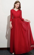 Rotes V-Ausschnitt-Kleid mit 3/4-Ärmeln für einfache Kinder-Formelle Anlässe, Blumenmädchenkleid GJFGD072