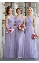 Neckholder Tüll Lange Lavendelfarbene Geraffte Elegante Brautjungfernkleider LV1962