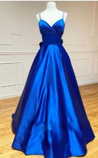 V Hals Königsblau Blue Formal Abendkleid REALS059