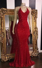 Rote Meerjungfrau V-ausschnitt Halfer-prom-kleid REALS148