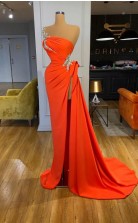 Eine Schulter Orange Rote Hohe Abtret Kleid REALS196