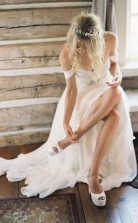 Elegantes Schulterfreies Brautkleid Mit Perlenstickerei Langes Chiffon-hochzeitskleid Twa1092
