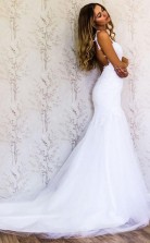 Elegante Träger Meerjungfrau Weißes Langes Hochzeitskleid Brautkleid Twa2092