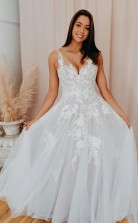 A-linie V-ausschnitt Tüll Spitzenapplikationen Romantisches Hochzeitskleid Brautkleid Twa4802