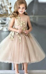 Champagner Tüll Mädchen Ballkleid GACH001