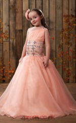 rosa eine Schulter Perlen Kinder Ballkleid GACH002