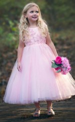 rosa Rundhalsausschnitt Kinder Ballkleid GACH006