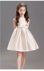 A-Linie Juwel ärmelloses Champagner Satin Mini Kinder Abendkleid (GACH019)