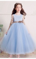 prinzessin juwel halbarm himmelblau tüll knöchellanges kinderballkleid (GACH020)