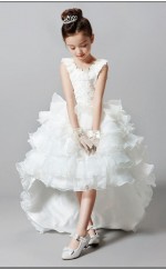 Prinzessin Juwel Kurzarm weiß Organza asymmetrische Kinder Ballkleid (GACH021)