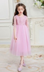 Prinzessin Juwel halbe Ärmel Süßigkeiten rosa Tüll Tee Länge Kinder Ballkleid (GACH023)