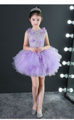 Ballkleid Juwel ärmelloses lila Tüll Mini Kinder Abendkleid (GACH036)