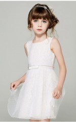 A-Linie Juwel ärmellose weiße Spitze Mini Kinder Ballkleid (GACH050)