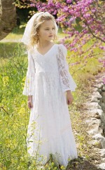 Boho Chic Blumenmädchen Kleid Vintage lange Ärmel Junior Brautjungfer Kleid bodenlange böhmische 1. Kommunion Kleid kleine Mädchen GACH073
