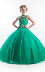 Smaragdgrüne Kinder Mädchen Festzug Kleider Partykleider mit Neckholder GBCH013