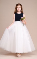 Weißer Tüll Chiffon Kinder Mädchen Geburtstagsfeier Kleid GBCH040