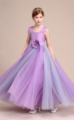 Lila Satin Tüll Kinder Mädchen Geburtstagsfeier Kleid GBCH041