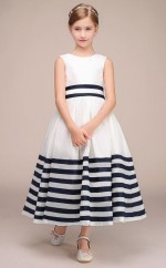 Weiße Satin Kinder Mädchen Knöchellange Geburtstagsfeier / Abendkleid GBCH043