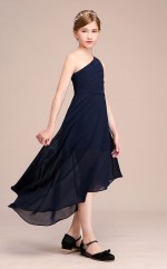 Marineblau Chiffon Kinder Mädchen Hoch Niedrig Brautjungfern / Hochzeitsfeier Kleid GBCH044