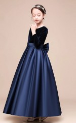 Erschwingliches Dunkelblaues Juwel Junior Brautjungfernkleid KnÖchellanges Festzugskleid Mit Schleifen GBCH051