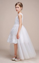Erschwingliches Weisses Juwel Junior Brautjungfernkleid Hoch Niedrig Festzug Kleid Mit Spitzendetails GBCH054