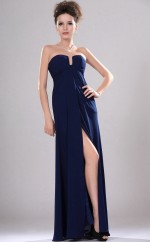 Tinte blau Chiffon A-Linie trägerlose lange Brautjungfer Kleid (GBD434)