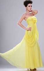 Gelb Chiffon A-Linie trägerlose lange Brautjungfer Kleid(GBD447)