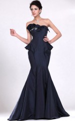 Tinte Blue Satin Trompete/Meerjungfrau trägerloser langes Brautjungfernkleid (GBD526)