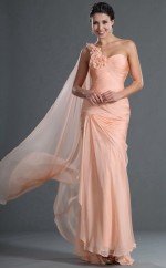 Pearl Pink Chiffon Trompete/Meerjungfrau Ein Schulter langes Brautjungfernkleid (GBD545)