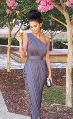 Eine Schulter Lange Brautjungfernkleider Graue Rüschen Formale Abendkleider BEO89012