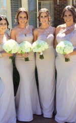 Elegante Meerjungfrau-brautjungfernkleider One-shoulder-spitze Lange Hochzeitskleider BEQ80662