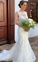 Meerjungfrau Runden Kragen Bodenlangen Hochzeitskleid Zierliche Bräute GBWD013