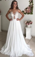 Einfache Applikation Perlen Sommer Strand Eine Linie Zierliche Braut Brautkleider GBWD018