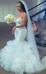 Sexy Plus Size Meerjungfrau Brautkleid Mit Perlen Pailletten Schwarze Bräute GBWD037