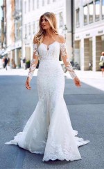 Langärmlige Meerjungfrau Spitze Stadt Straße Hochzeitskleid Glasgow GBWD050