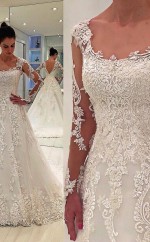 Eine Linie Spitze Applikationen Langarm Brautkleider Liverpool GBWD051