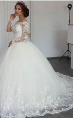 Ballkleid Von Der Schulter Langarm Bootshals Geschwollene Arabische Hochzeitskleid GBWD058