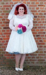 50er Jahre Stil Plus Größe Spitze Kurzes Langarm Brautkleid ältere Braut GBWD061