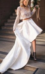 Zweiteiliges Langärmeliges Hochtiefes Hochzeitshochzeitskleid Leicester GBWD076